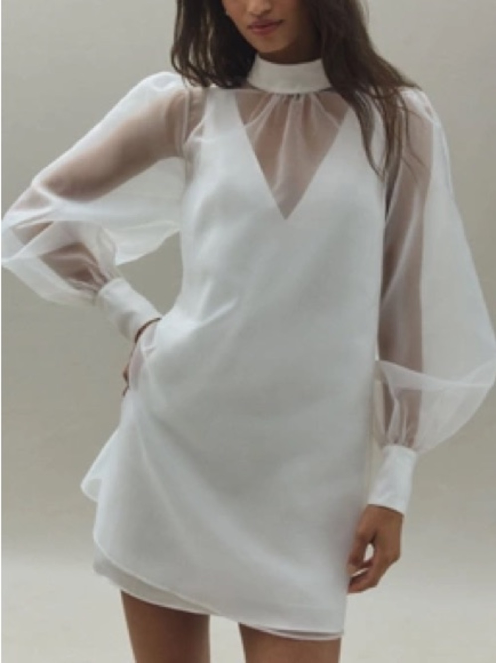 NWT Mare Mare Long Sleeve Organza Overlay Mini Dress White Sz S